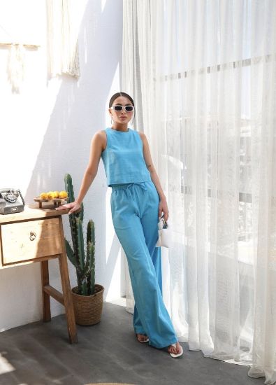 Keten Bluz Ve Pantolon İki̇li̇ Takim resmi